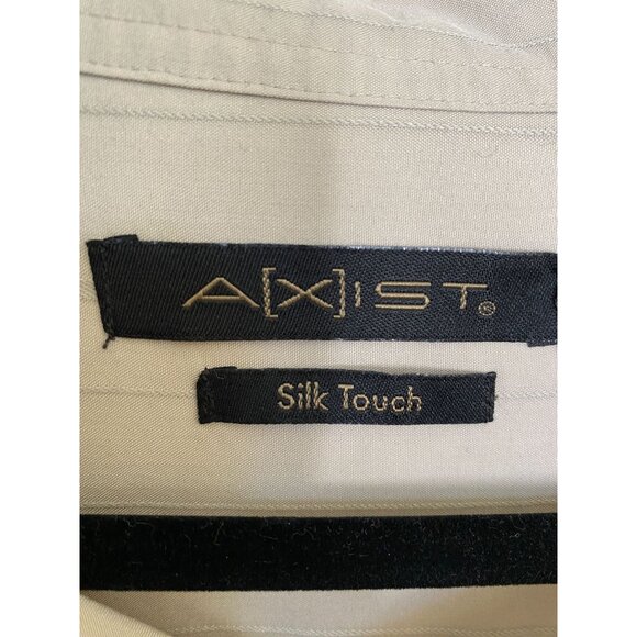 Axist Mens Silk Touch Short Sleeve Button-Up Shirt XXL Beige Striped Rayon - Picture 3 of 6